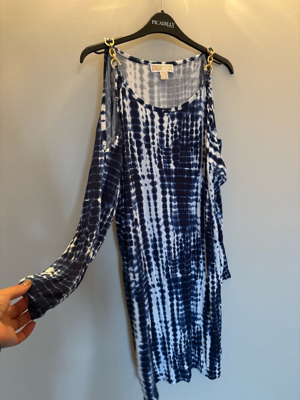 Michael Kors  Navy White Tie-Dye Cold Shoulder Dress